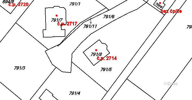 Rožnov pod Radhoštěm 2714 na parcele st. 791/8 v KÚ Tylovice, Katastrální mapa