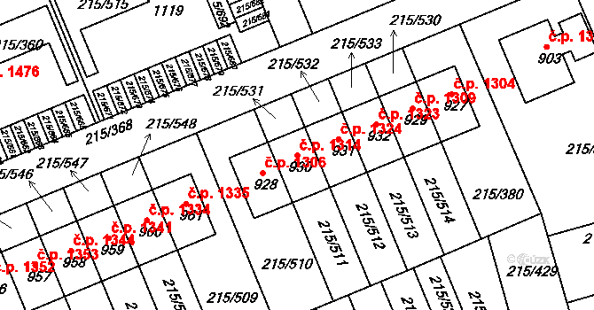 Rudná 1314 na parcele st. 930 v KÚ Hořelice, Katastrální mapa