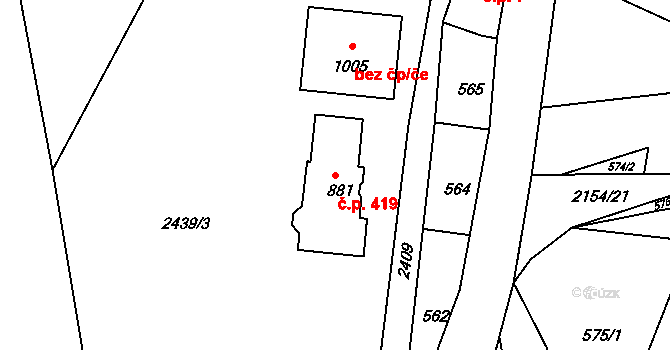 Skalice u České Lípy 419 na parcele st. 881 v KÚ Skalice u České Lípy, Katastrální mapa