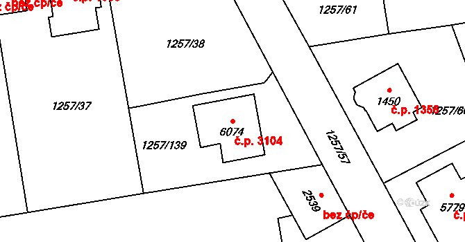 Šumperk 3104 na parcele st. 6074 v KÚ Šumperk, Katastrální mapa
