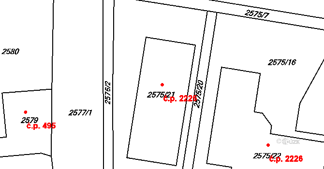 Předměstí 2225, Litoměřice na parcele st. 2575/21 v KÚ Litoměřice, Katastrální mapa