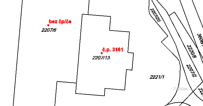 Moravská Ostrava 3161, Ostrava na parcele st. 2207/13 v KÚ Moravská Ostrava, Katastrální mapa