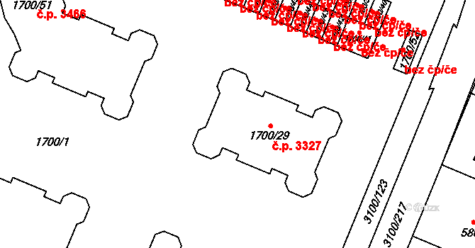 Břeclav 3327 na parcele st. 1700/29 v KÚ Břeclav, Katastrální mapa