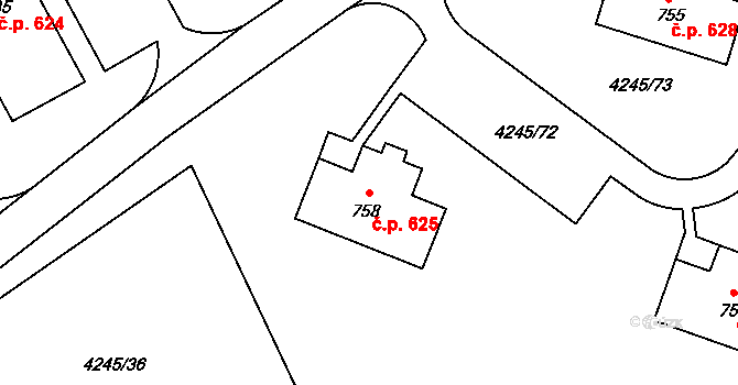 Rudoltice 625 na parcele st. 758 v KÚ Rudoltice u Lanškrouna, Katastrální mapa