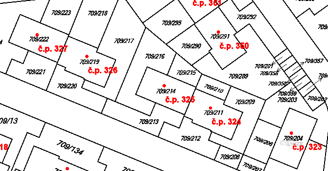 Popůvky 325 na parcele st. 709/214 v KÚ Popůvky u Brna, Katastrální mapa