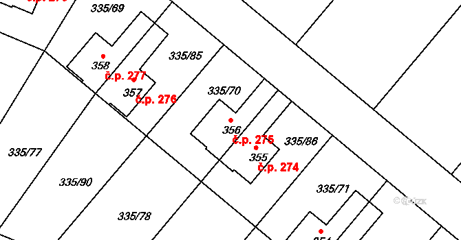 Tachlovice 275 na parcele st. 356 v KÚ Tachlovice, Katastrální mapa