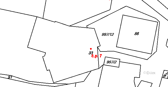 Louka 7, Jemnice na parcele st. 33 v KÚ Louka u Jemnice, Katastrální mapa