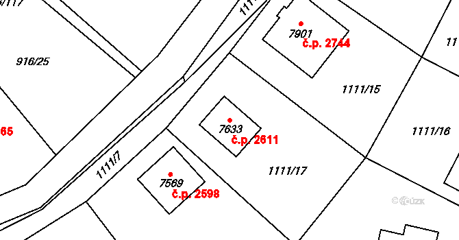 Cheb 2611 na parcele st. 7633 v KÚ Cheb, Katastrální mapa