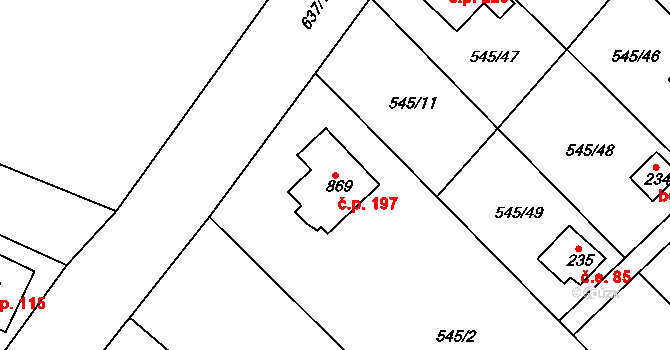 Podhrad 197, Cheb na parcele st. 869 v KÚ Podhrad, Katastrální mapa