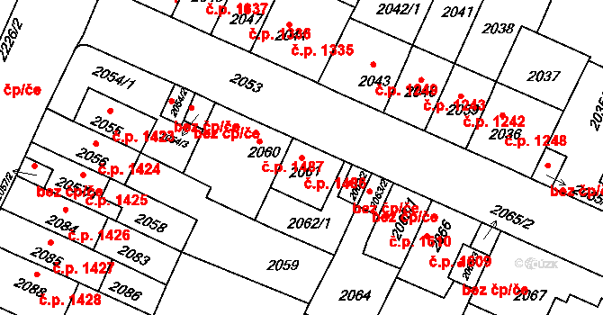 Předměstí 1486, Litoměřice na parcele st. 2061 v KÚ Litoměřice, Katastrální mapa