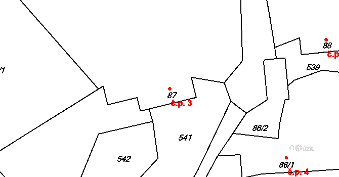 Zahořany 3, Bystřice na parcele st. 87 v KÚ Drachkov, Katastrální mapa
