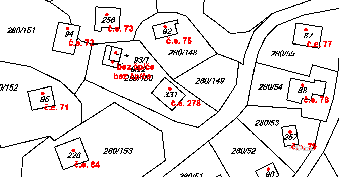 Skalka 278, Cheb na parcele st. 331 v KÚ Skalka u Chebu, Katastrální mapa