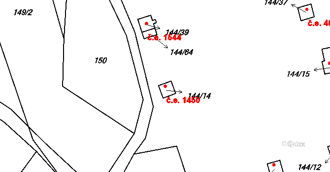 Červený Hrádek 1450, Jirkov na parcele st. 144/14 v KÚ Červený Hrádek u Jirkova, Katastrální mapa