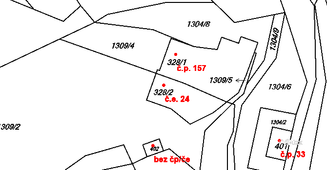 Lužná 24 na parcele st. 328/2 v KÚ Lužná u Vsetína, Katastrální mapa