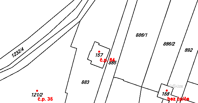 Veselíčko 64, Žďár nad Sázavou na parcele st. 157 v KÚ Veselíčko u Žďáru nad Sázavou, Katastrální mapa