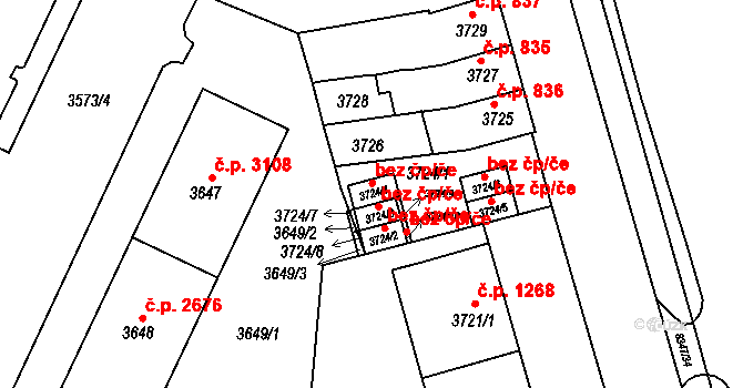 Brno 39483916 na parcele st. 3724/4 v KÚ Židenice, Katastrální mapa