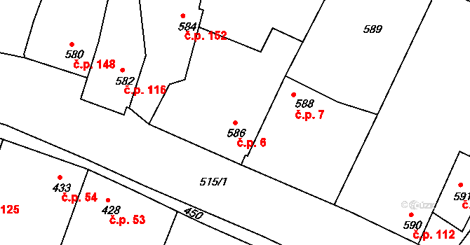 Lípa 6 na parcele st. 586 v KÚ Lípa nad Dřevnicí, Katastrální mapa