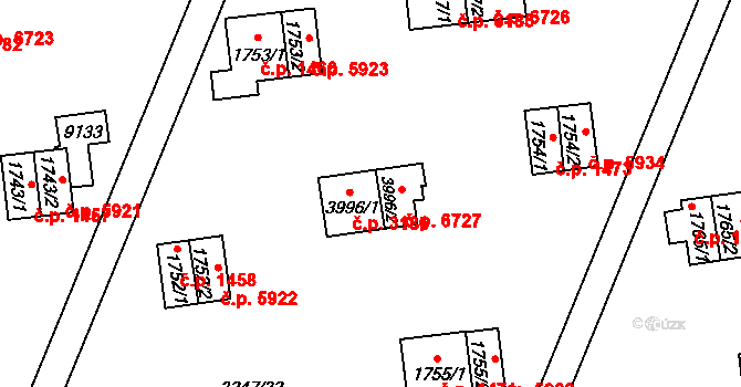 Zlín 3186 na parcele st. 3996/1 v KÚ Zlín, Katastrální mapa
