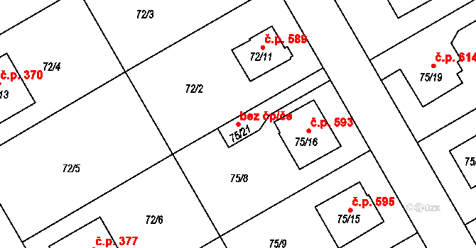 Třinec 43266916 na parcele st. 75/21 v KÚ Lyžbice, Katastrální mapa