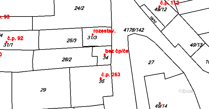 Žarošice 44574916 na parcele st. 34 v KÚ Žarošice, Katastrální mapa