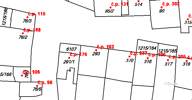 Popovice 182 na parcele st. 293 v KÚ Popovice u Uherského Hradiště, Katastrální mapa