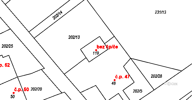 Třebešov 49035916 na parcele st. 119 v KÚ Třebešov, Katastrální mapa