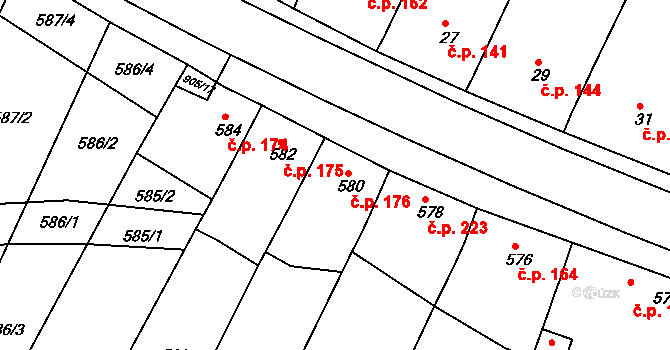 Vícemilice 176, Bučovice na parcele st. 580 v KÚ Vícemilice, Katastrální mapa