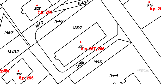 Rosice 266,267 na parcele st. 335 v KÚ Rosice u Chrasti, Katastrální mapa