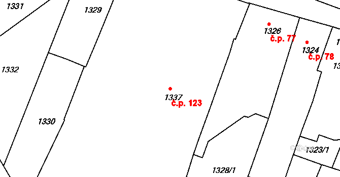 Pražské Předměstí 123, Vysoké Mýto na parcele st. 1337 v KÚ Vysoké Mýto, Katastrální mapa
