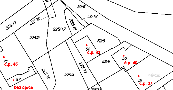 Kozinec 41, Holubice na parcele st. 56 v KÚ Kozinec, Katastrální mapa