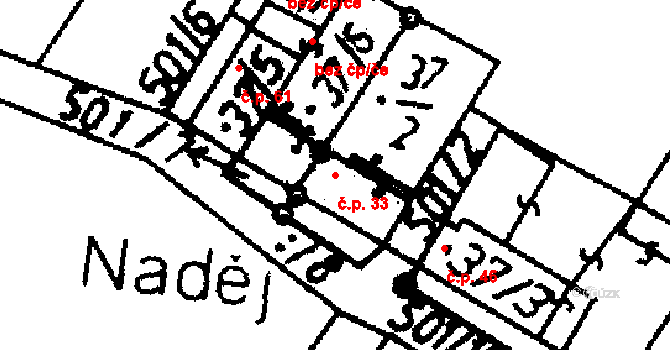 Komárov 33 na parcele st. 37/2 v KÚ Komárov u Soběslavi, Katastrální mapa