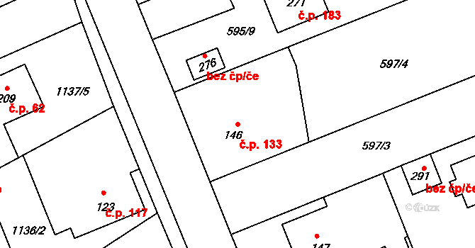 Litohlavy 133 na parcele st. 146 v KÚ Litohlavy, Katastrální mapa