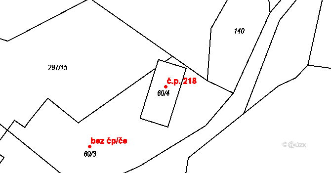 Rynárec 218 na parcele st. 60/4 v KÚ Rynárec, Katastrální mapa