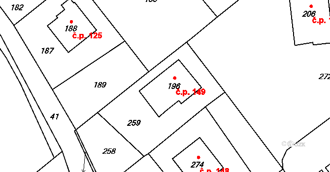 Olbramice 149 na parcele st. 196 v KÚ Olbramice, Katastrální mapa