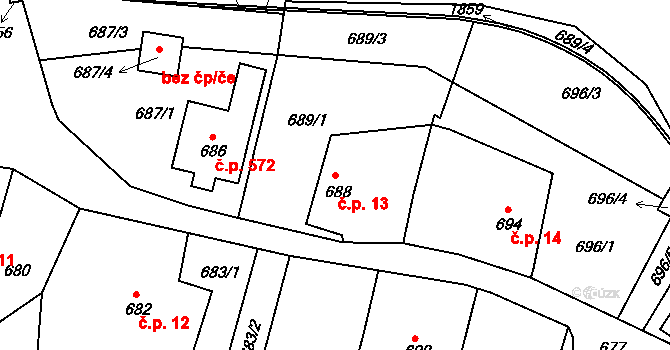 Žilina 13, Nový Jičín na parcele st. 688 v KÚ Žilina u Nového Jičína, Katastrální mapa