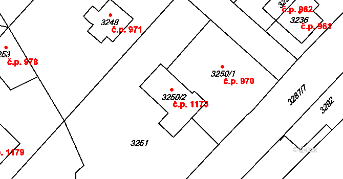 Jablunkov 1173 na parcele st. 3250/2 v KÚ Jablunkov, Katastrální mapa