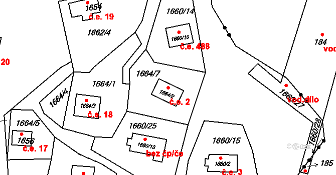 Kaplice 2 na parcele st. 1664/2 v KÚ Kaplice, Katastrální mapa