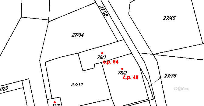 Mezná 54 na parcele st. 78/1 v KÚ Mezná u Pelhřimova, Katastrální mapa