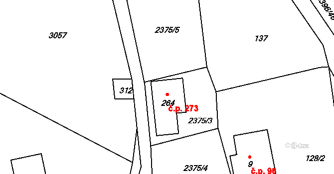 Růžová 273 na parcele st. 264 v KÚ Růžová, Katastrální mapa