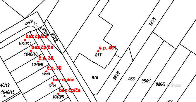 Hrušky 491 na parcele st. 977 v KÚ Hrušky, Katastrální mapa