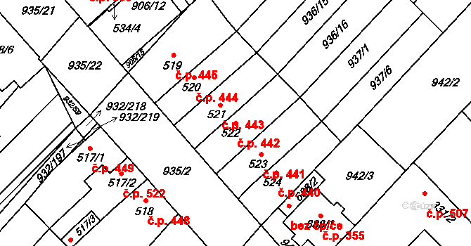 Kvasice 442 na parcele st. 522 v KÚ Kvasice, Katastrální mapa