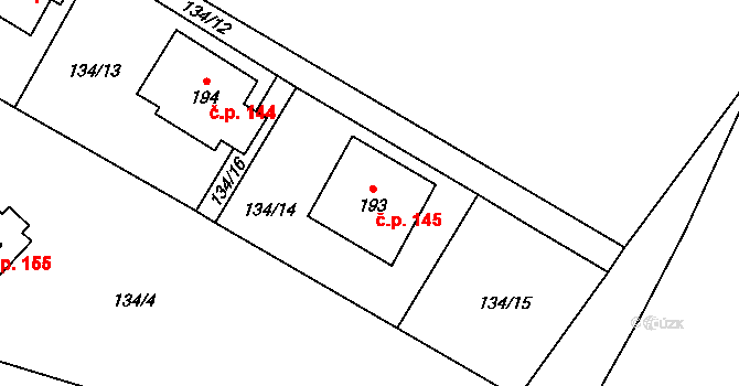 Lískovec 145, Koryčany na parcele st. 193 v KÚ Lískovec, Katastrální mapa