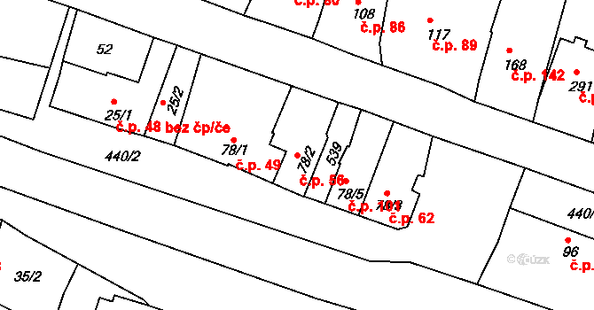Žopy 56, Holešov na parcele st. 78/2 v KÚ Žopy, Katastrální mapa