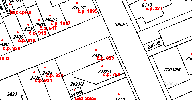 Holešov 923 na parcele st. 2425 v KÚ Holešov, Katastrální mapa
