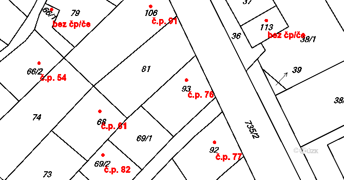 Hluchov 76 na parcele st. 93 v KÚ Hluchov, Katastrální mapa