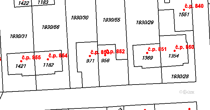 Hrušovany nad Jevišovkou 852 na parcele st. 956 v KÚ Hrušovany nad Jevišovkou, Katastrální mapa