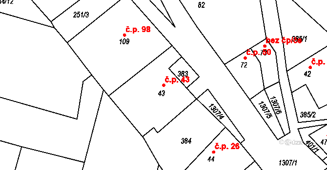 Plenkovice 43 na parcele st. 43 v KÚ Plenkovice, Katastrální mapa