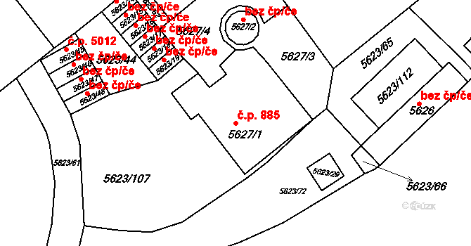 Znojmo 885 na parcele st. 5627/1 v KÚ Znojmo-město, Katastrální mapa