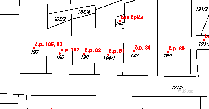 Býškovice 81 na parcele st. 194/1 v KÚ Býškovice, Katastrální mapa