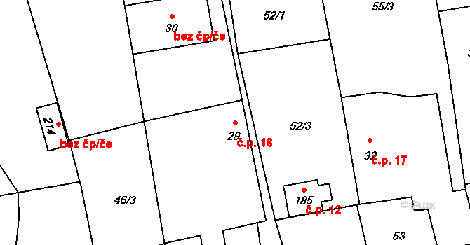 Hrabůvka 18 na parcele st. 29 v KÚ Hrabůvka u Hranic, Katastrální mapa